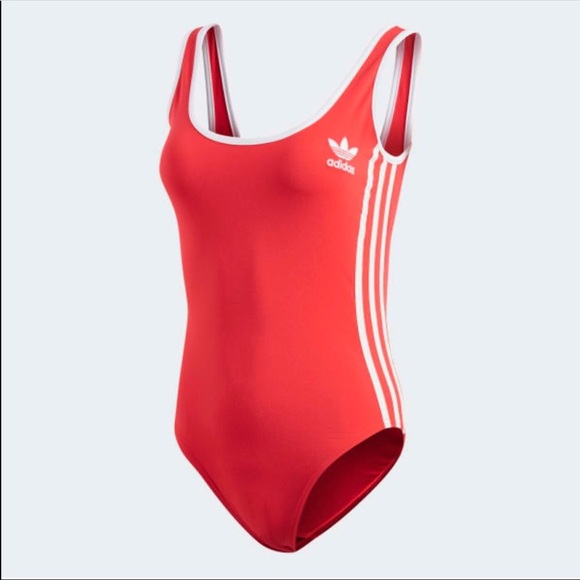 adidas 3 stripe bodysuit red